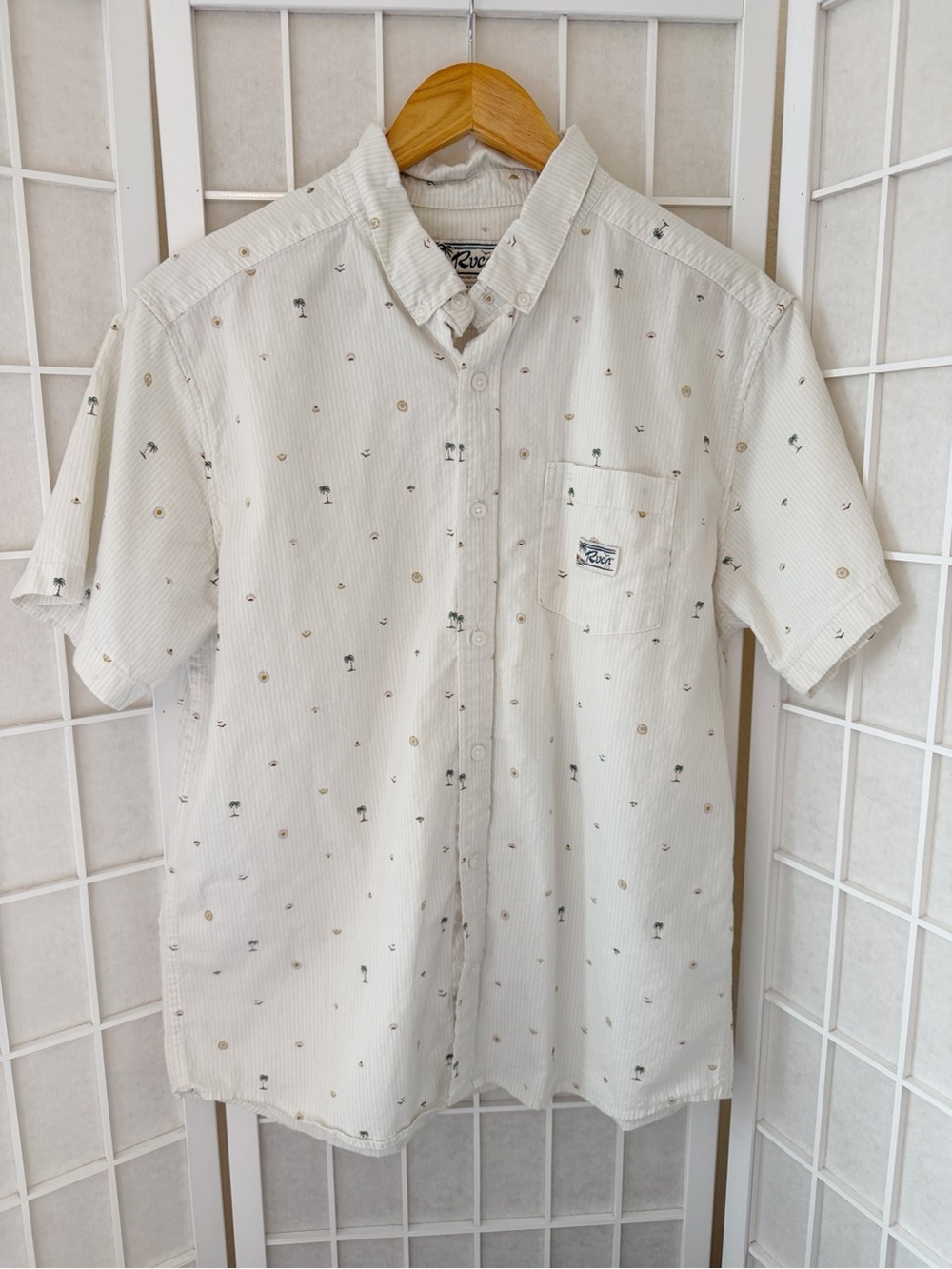 RVCA Tropical Palm Tree Print Aloha Button Down Casual Shirt Large